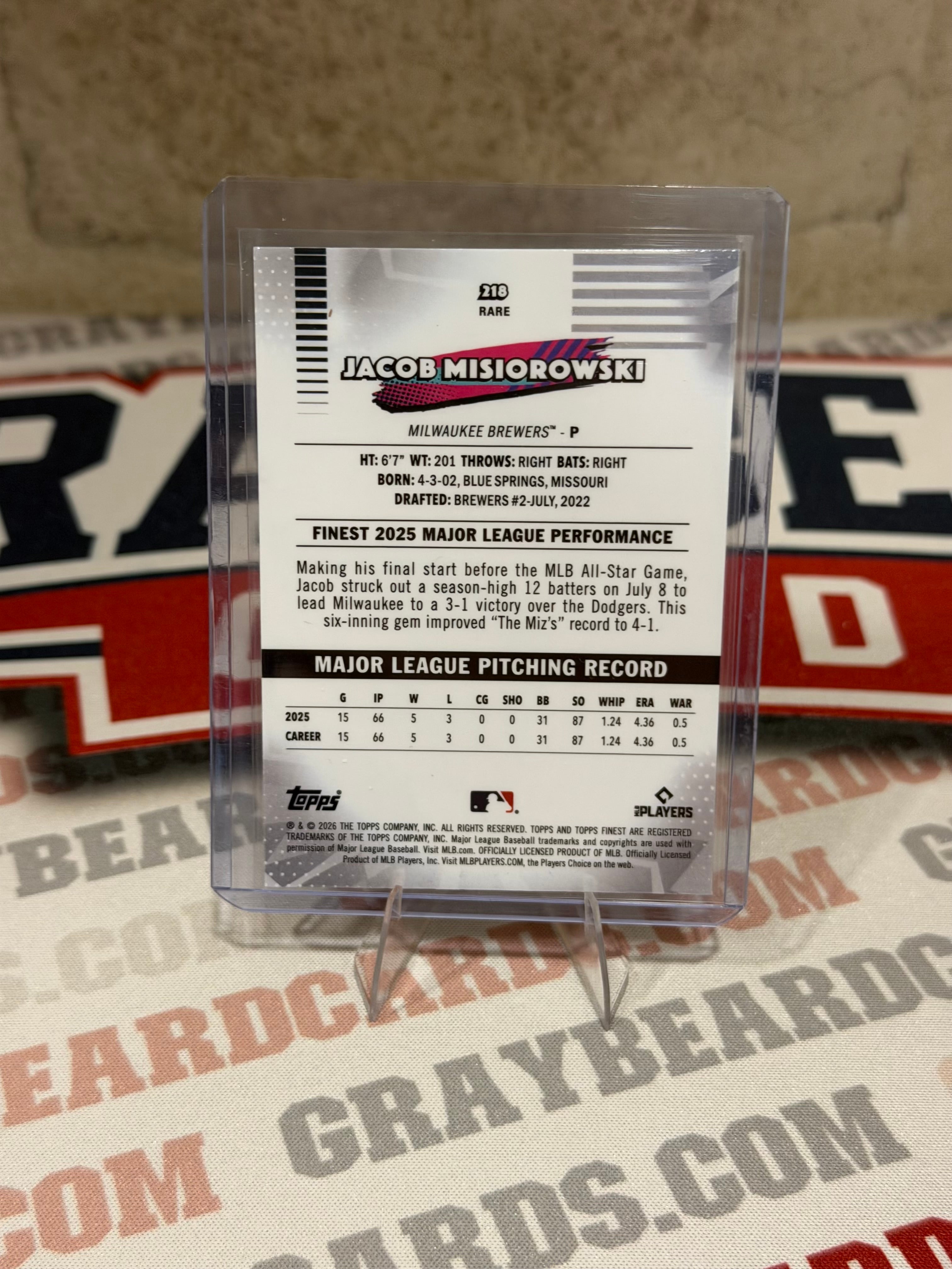 2025 Topps Finest Jacob Misiorowski #210 mini diamond refractor RC