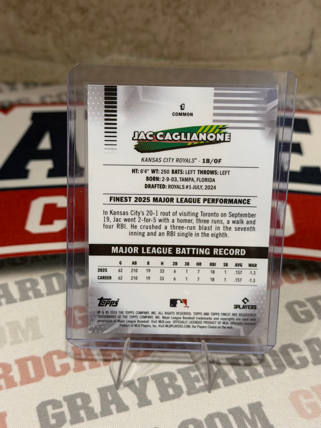 2025 Topps Finest Jac Caglianone #1 RC
