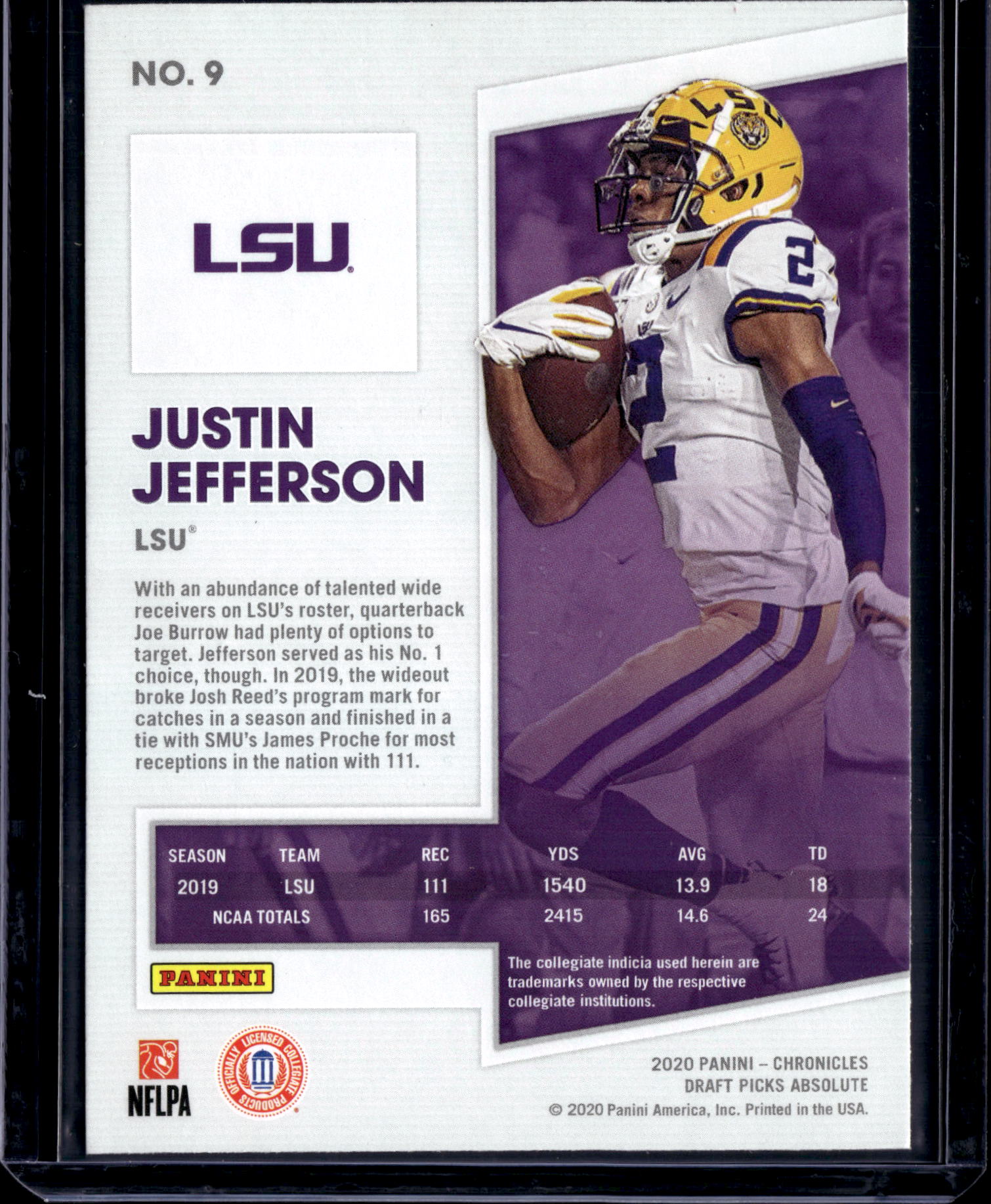 2020 Panini Chronicles Draft Picks Absolute Justin Jefferson #9 RC