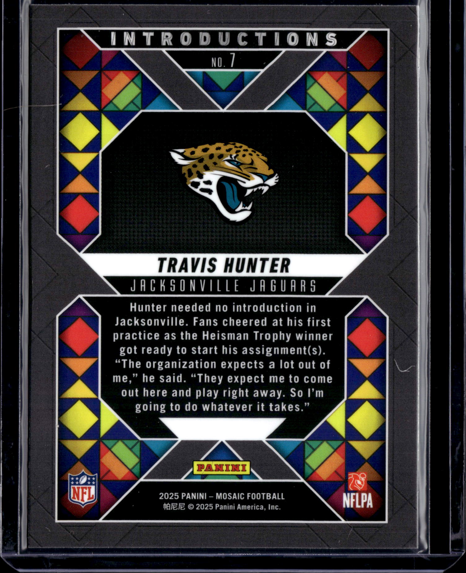 2025 Panini Mosaic Mosaic Introductions Travis Hunter #7 Stained Glass RC