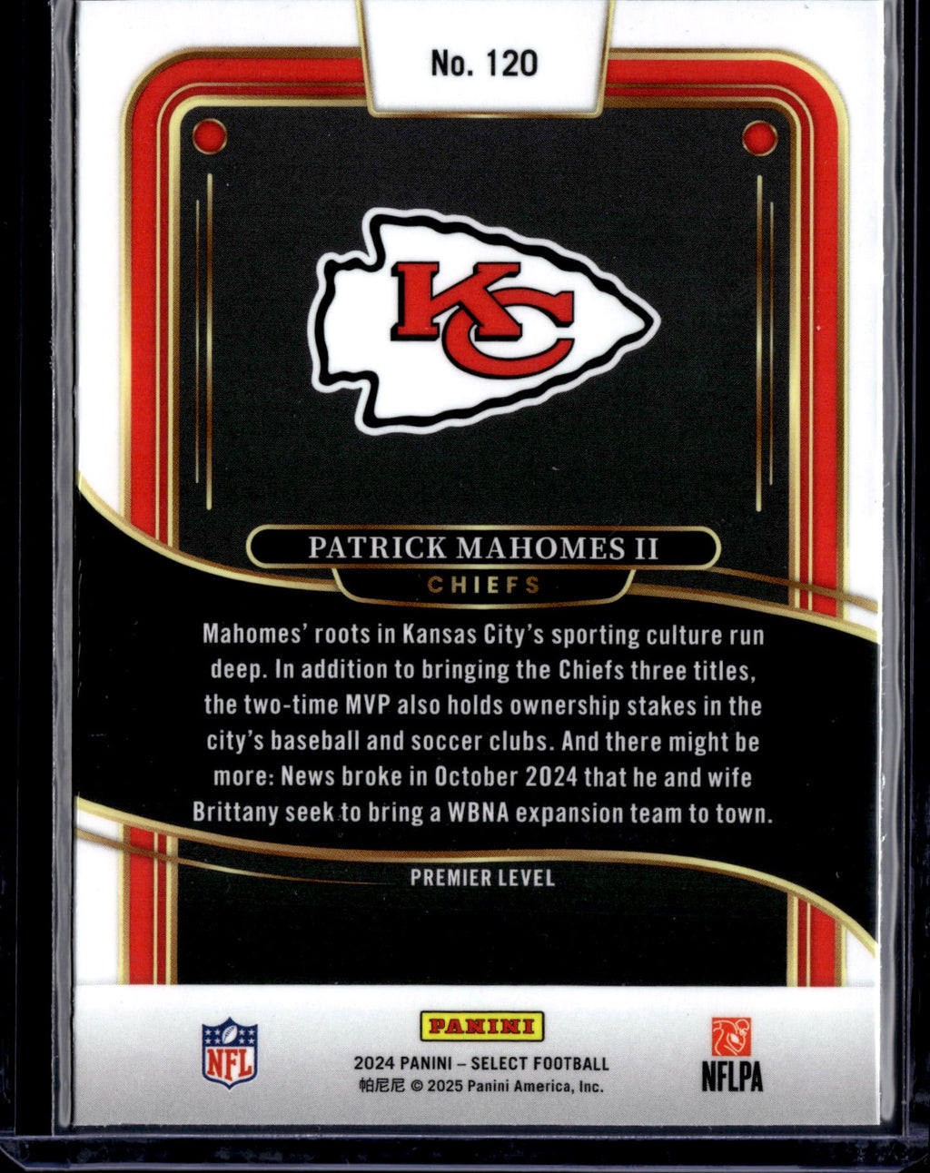 2025 Panini Select Football Premier Level Patrick Mahomes II #120 Black