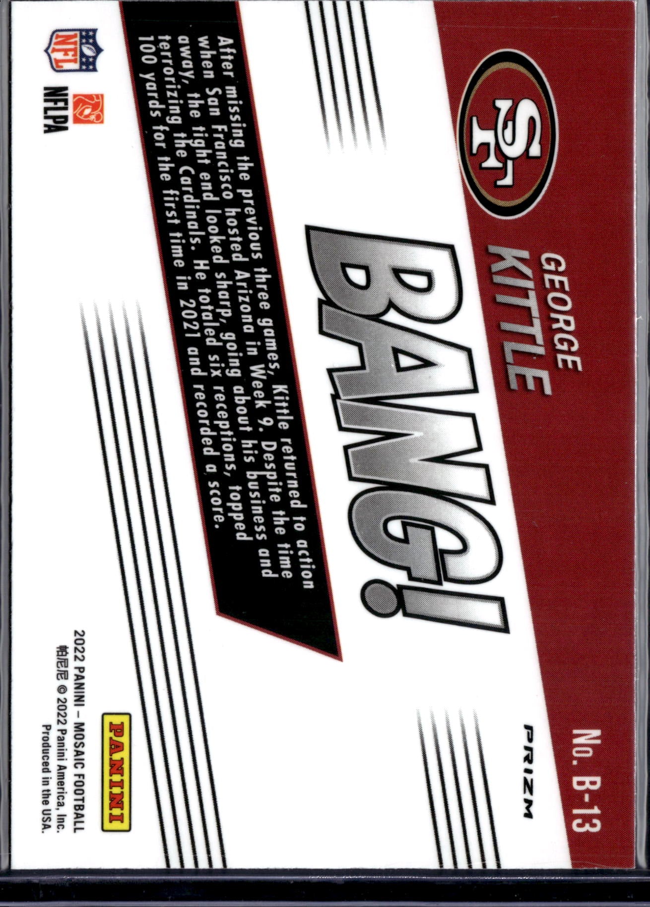 2022 Panini Mosaic Bang! George Kittle #B-13 Prizm