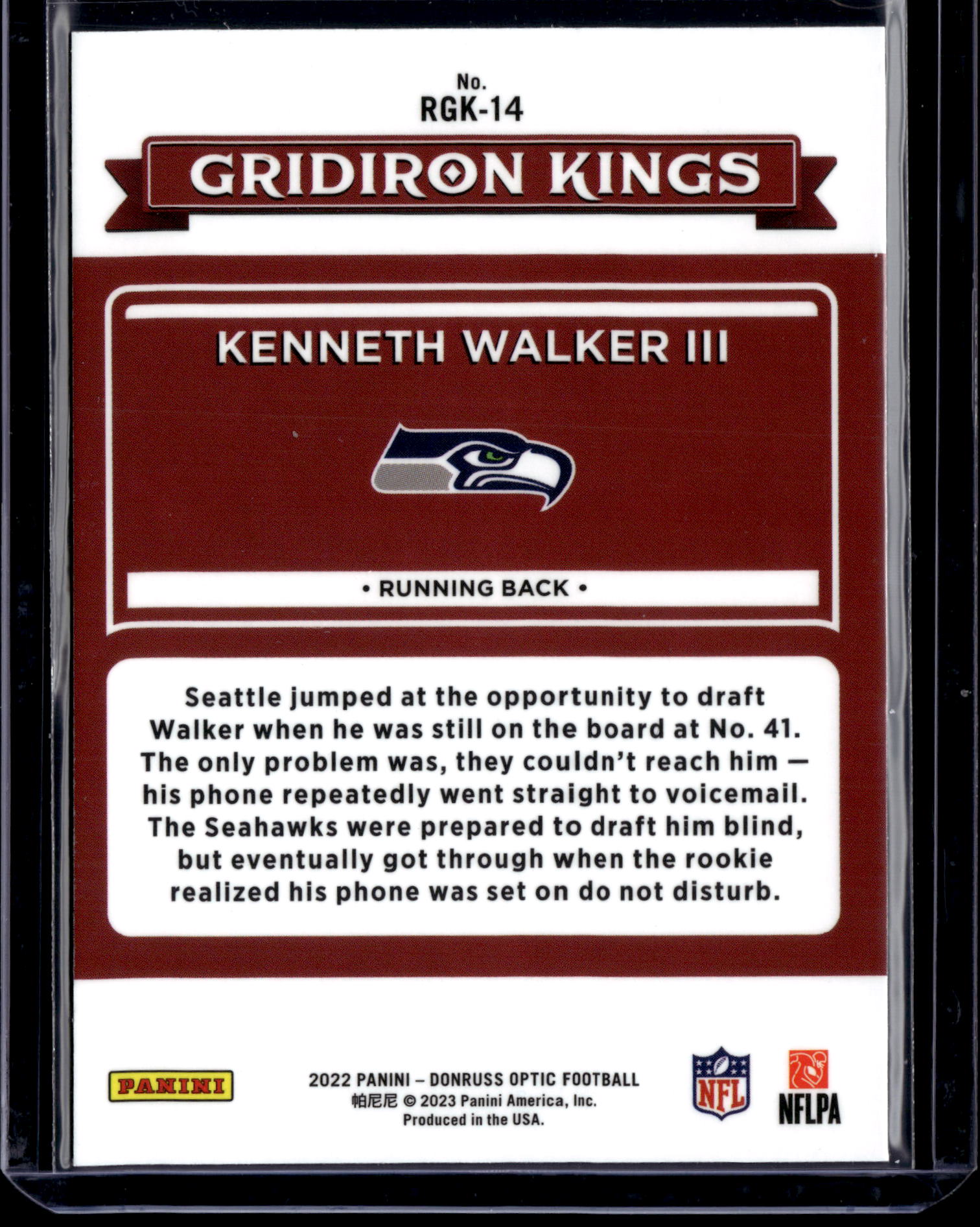 2023 Panini Donruss Optic Gridiron Kings Kenneth Walker III #RGK-14