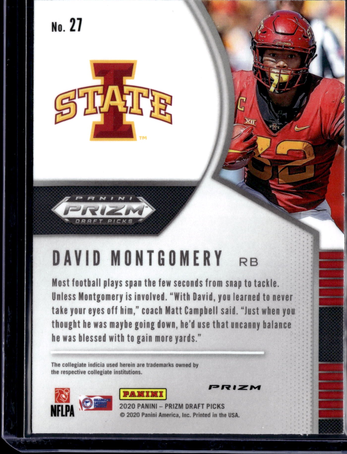 2020 Panini Prizm Draft Picks David Montgomery #27 Blue