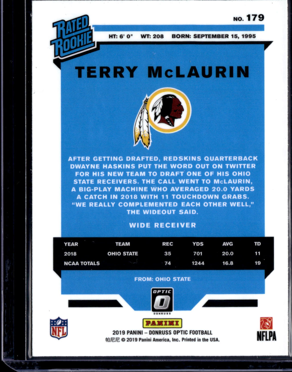 2019 Panini Donruss Optic Terry McLaurin #179