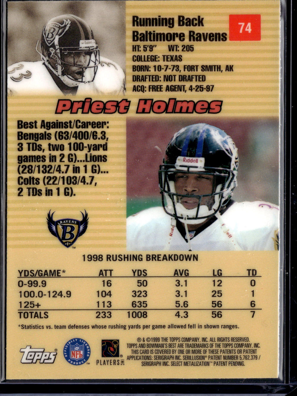 1999 Bowman's Best Priest Holmes #74