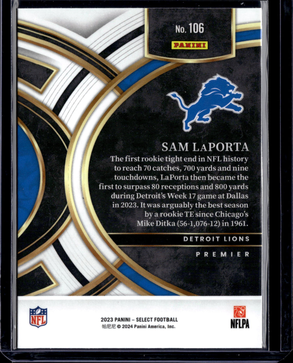 2024 Panini Select Premier Level Sam LaPorta #106 RC