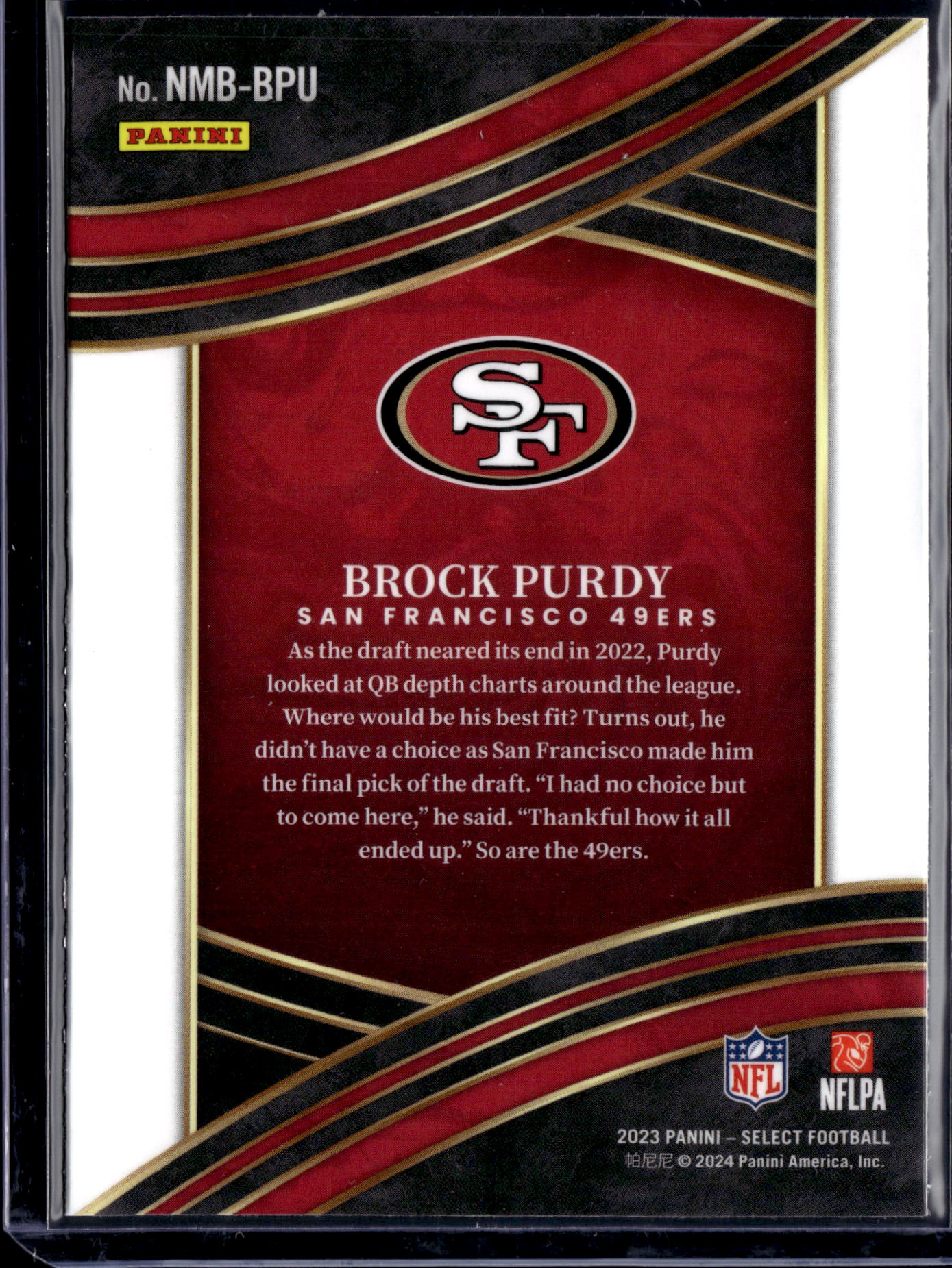 2024 Panini Select Numbers Brock Purdy #NMB-BPU