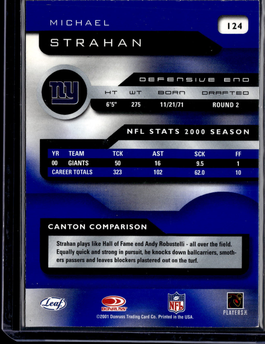 2001 Leaf Quantum Michael Strahan #124