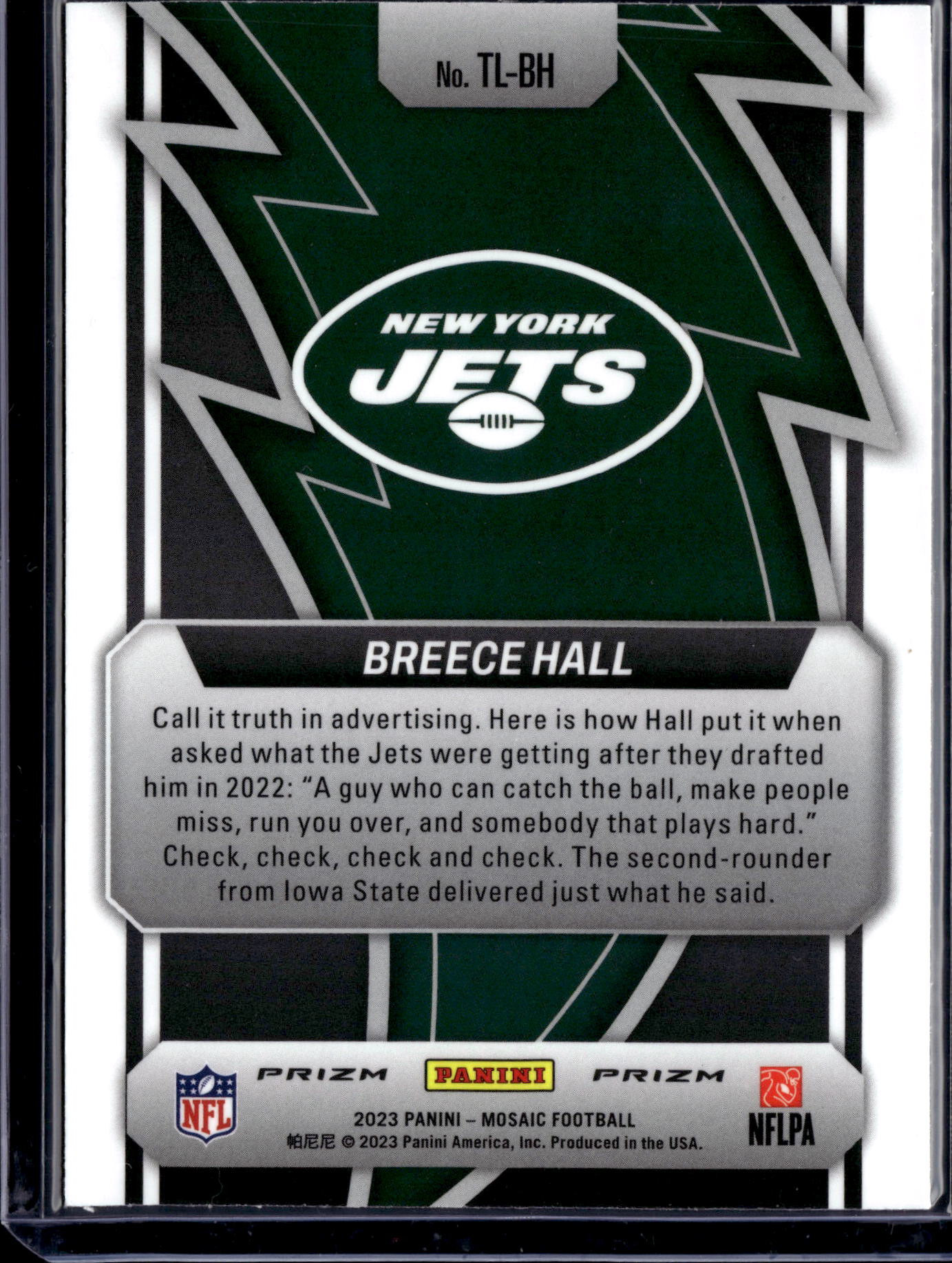 2023 Panini Mosaic Mosaic Thunder Lane Breece Hall #TL-BH Silver Prizm