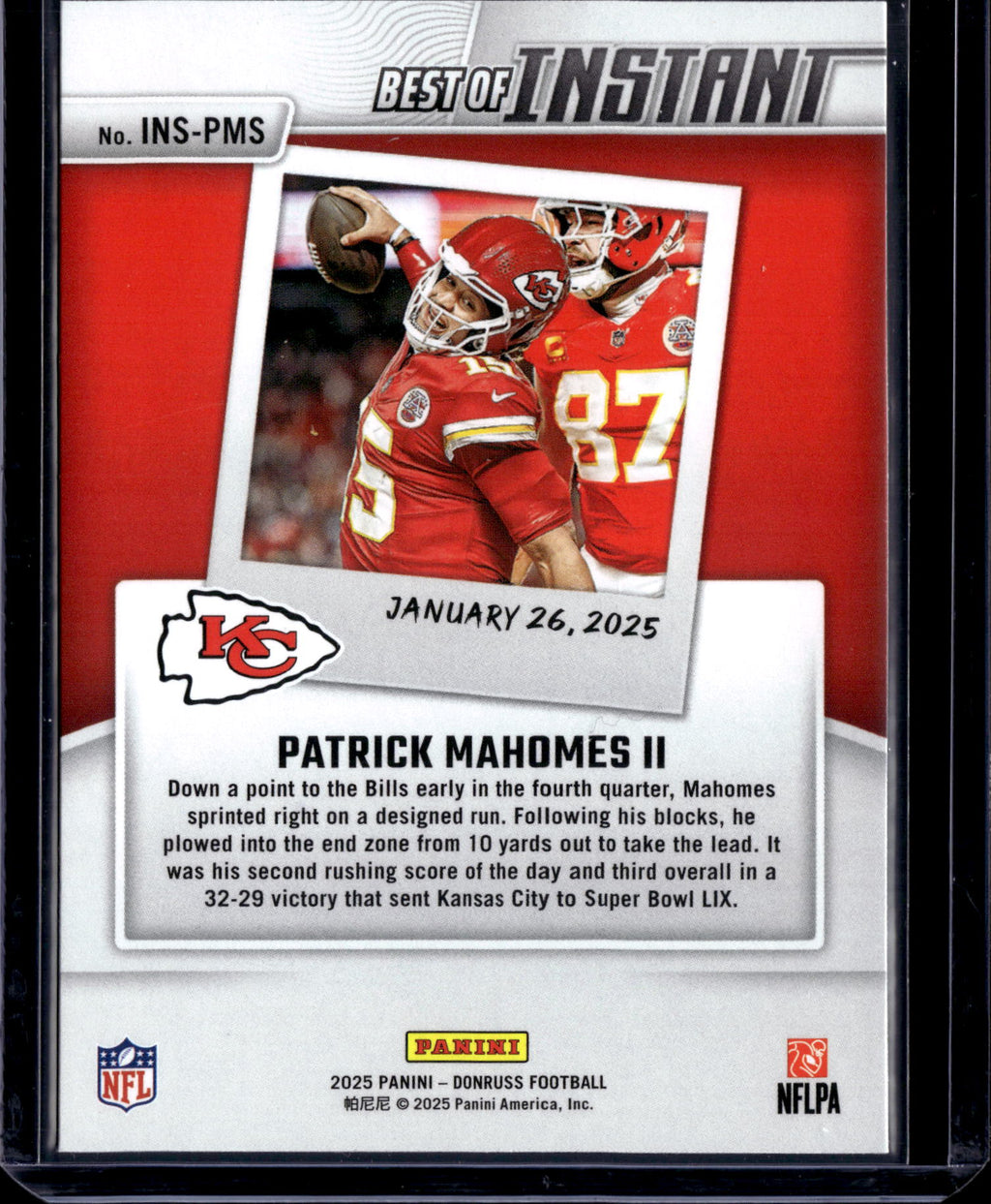 2025 Panini Donruss Instant Best Of Patrick Mahomes II #INS-PMS