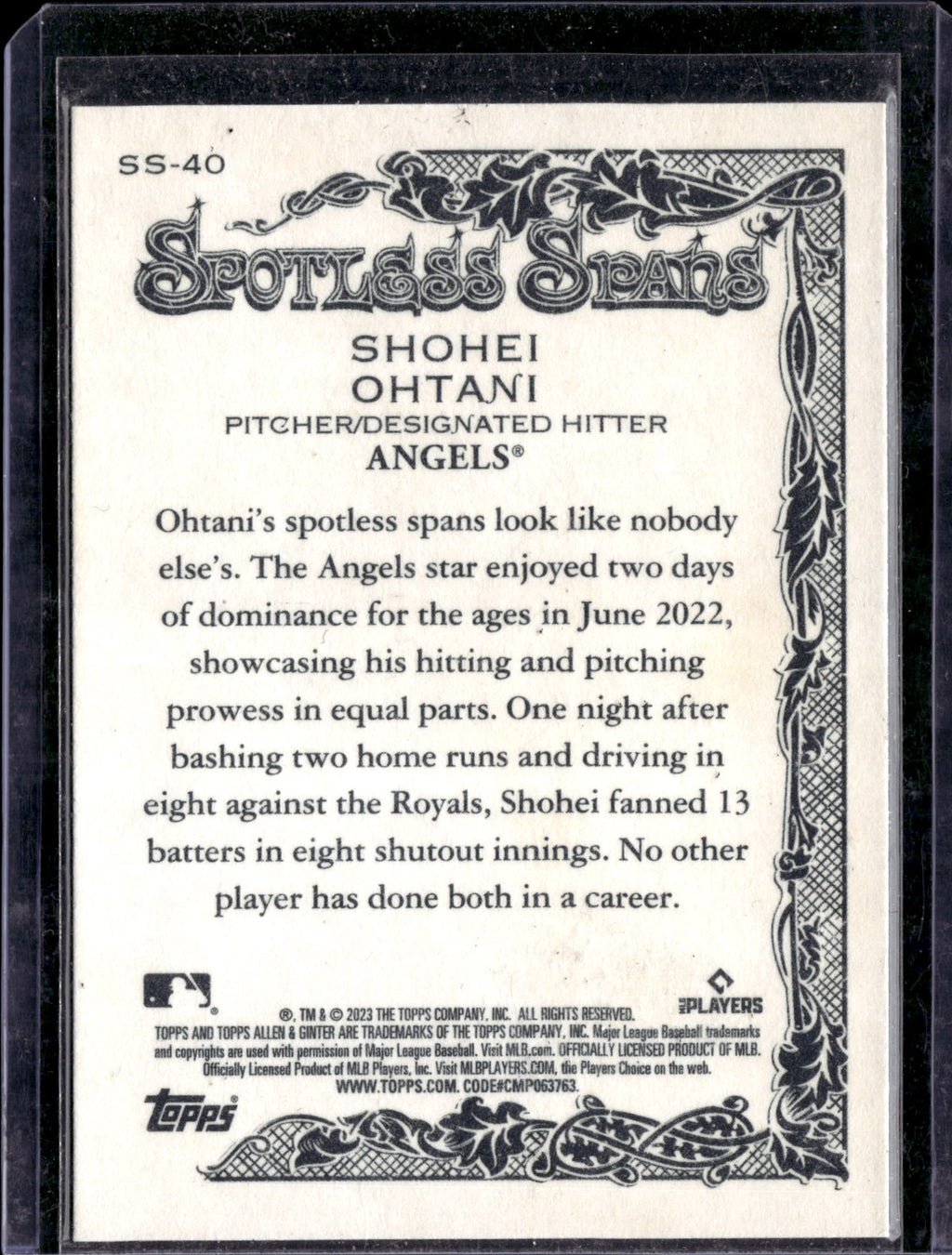 2023 Topps Allen & Ginter Spotless Spans Shohei Ohtani #SS-40