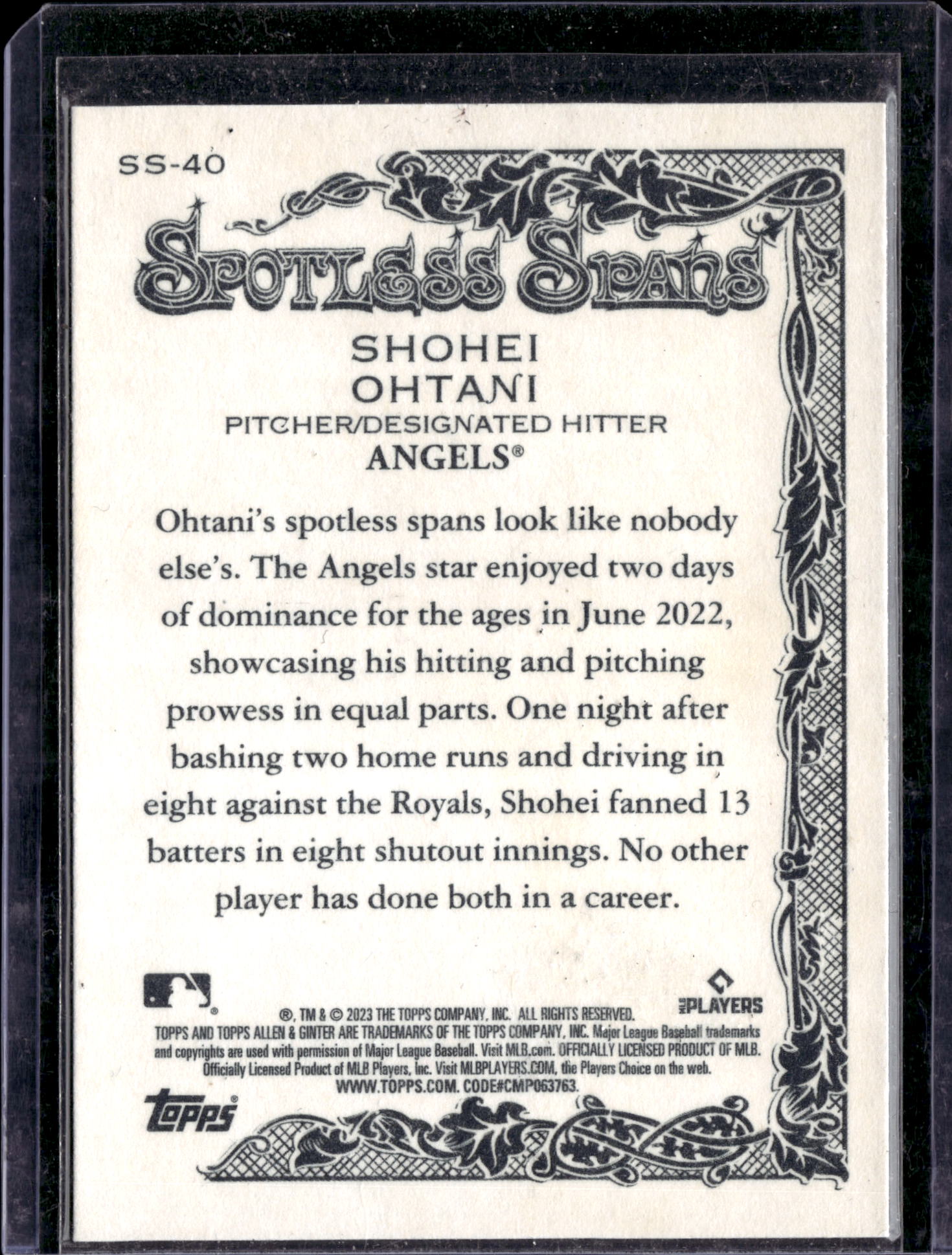 2023 Topps Allen & Ginter Spotless Spans Shohei Ohtani #SS-40