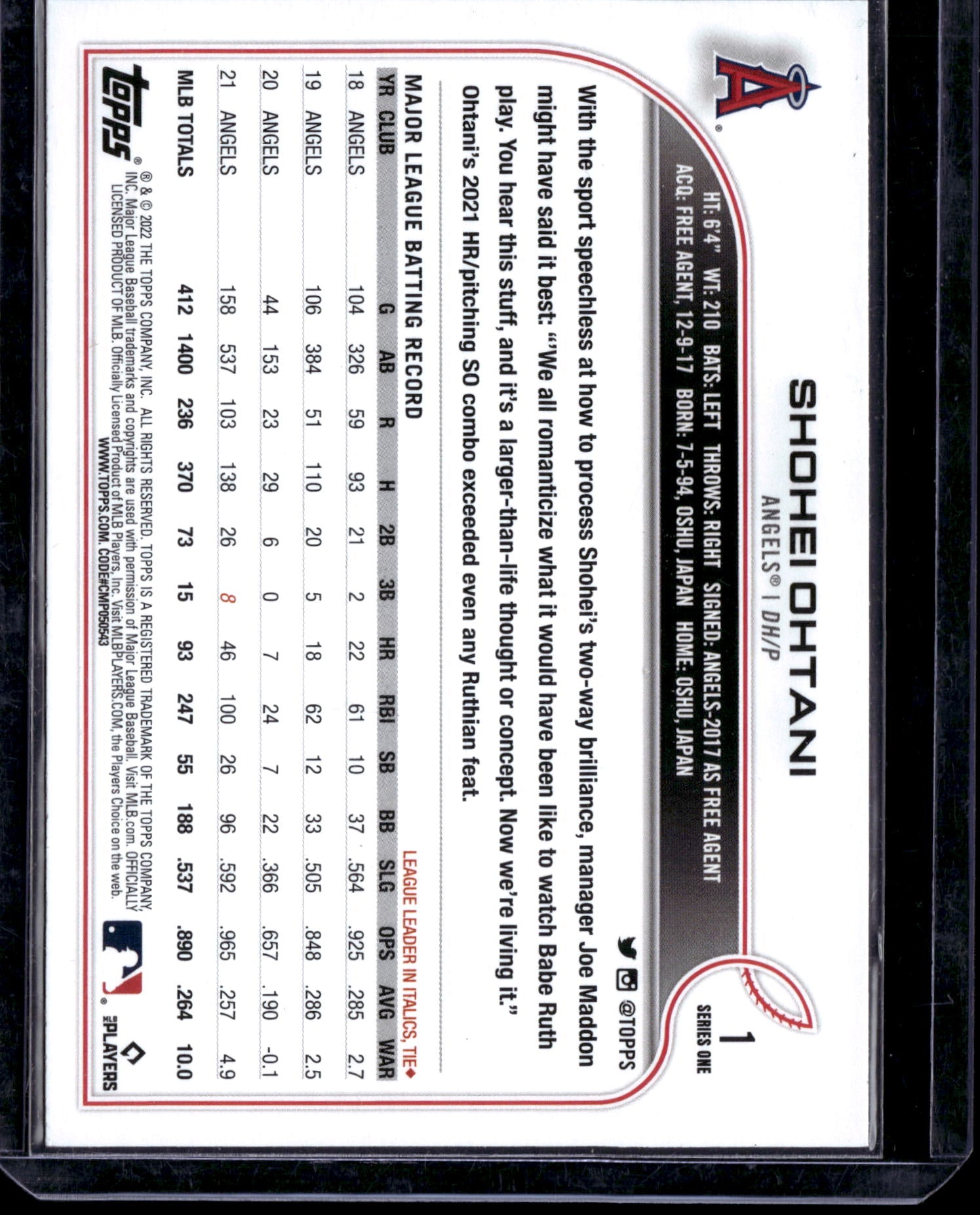 2022 Topps Series One Shohei Ohtani #1