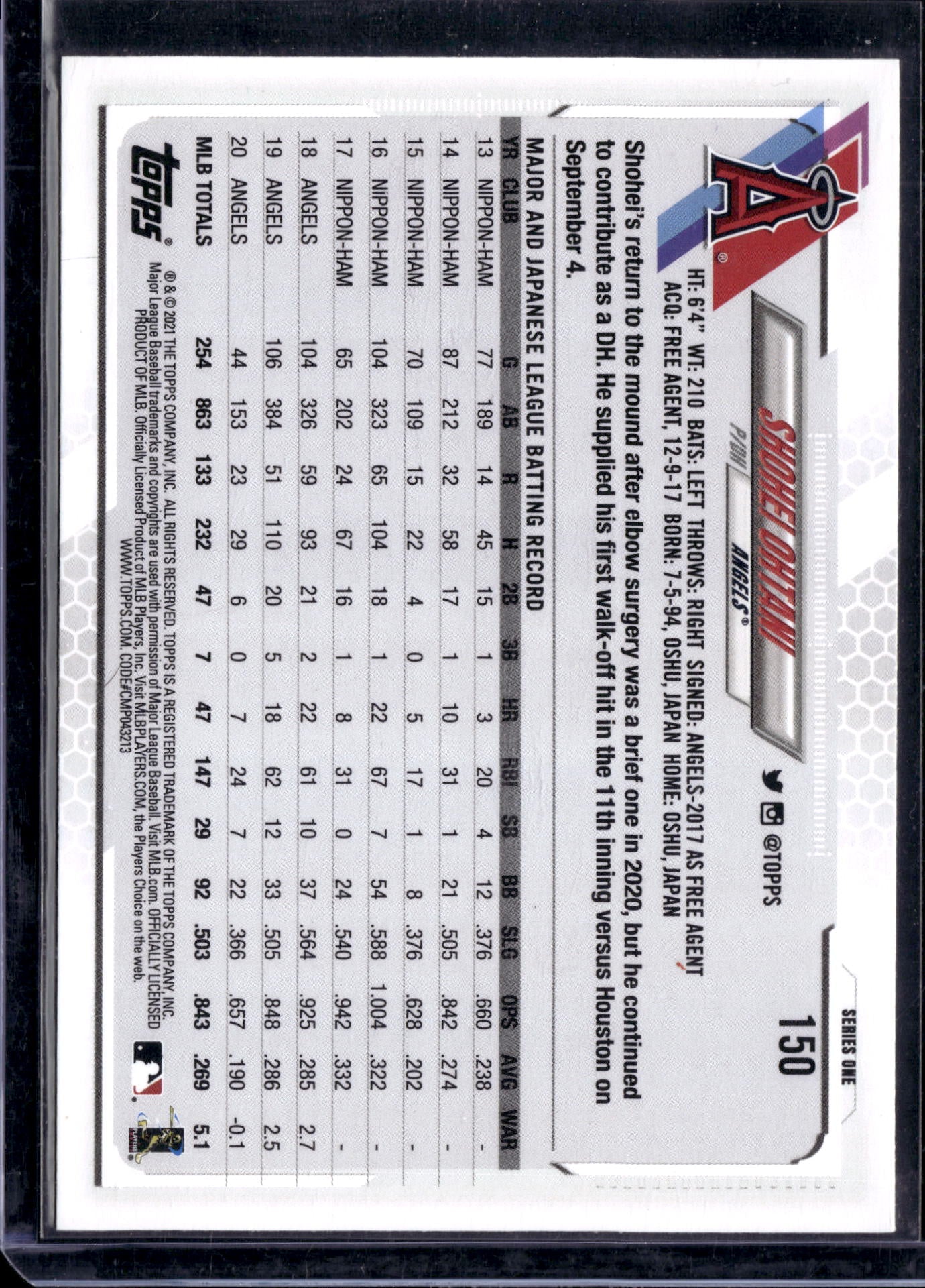 2021 Topps Series 1 Shohei Ohtani #150