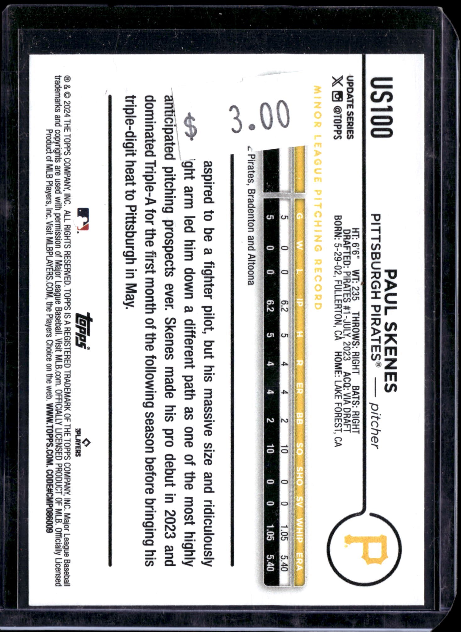2024 Topps Update Series Paul Skenes #US100 RC