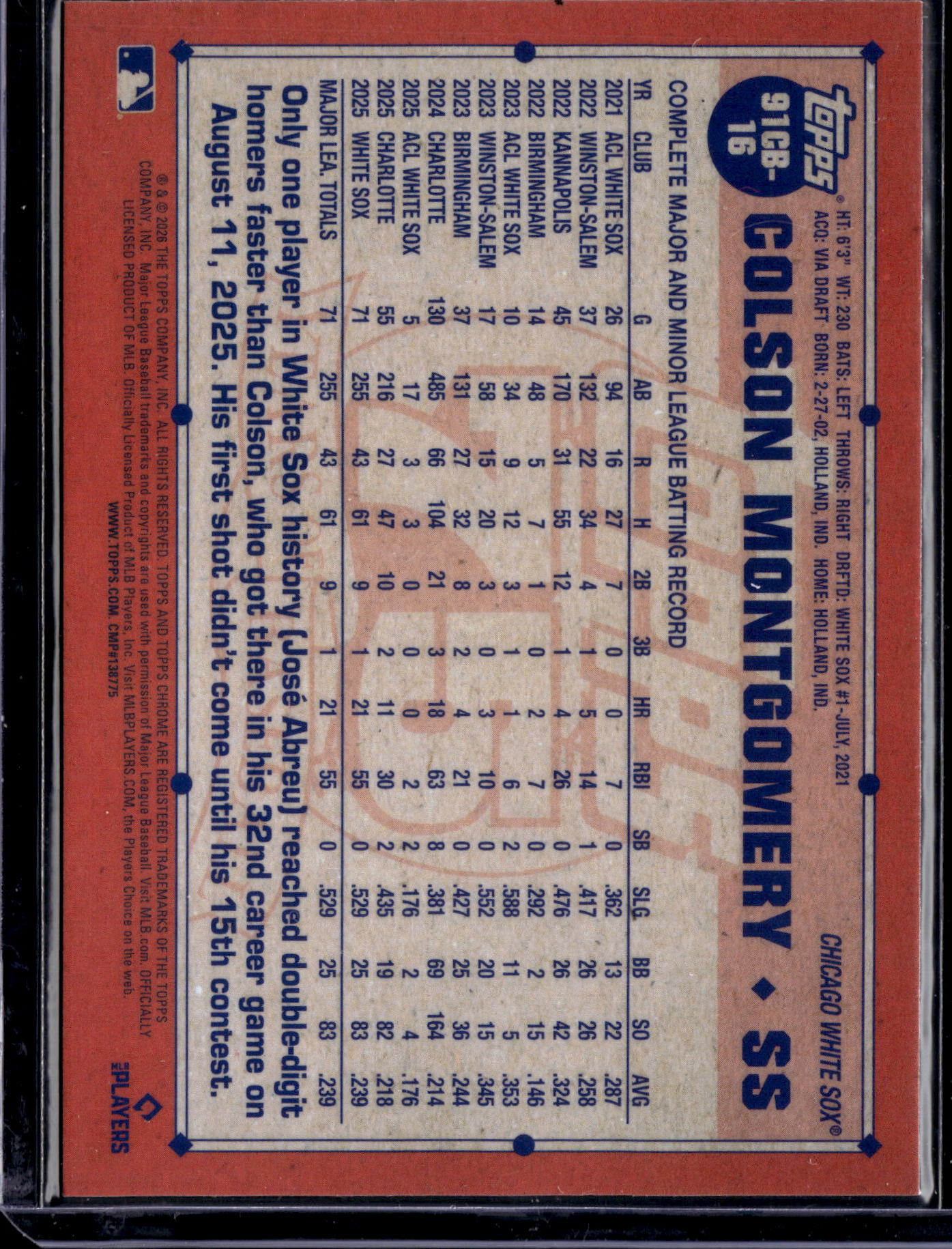 2026 Topps Chrome 75 Years of Baseball Colson Montgomery #91CB-16