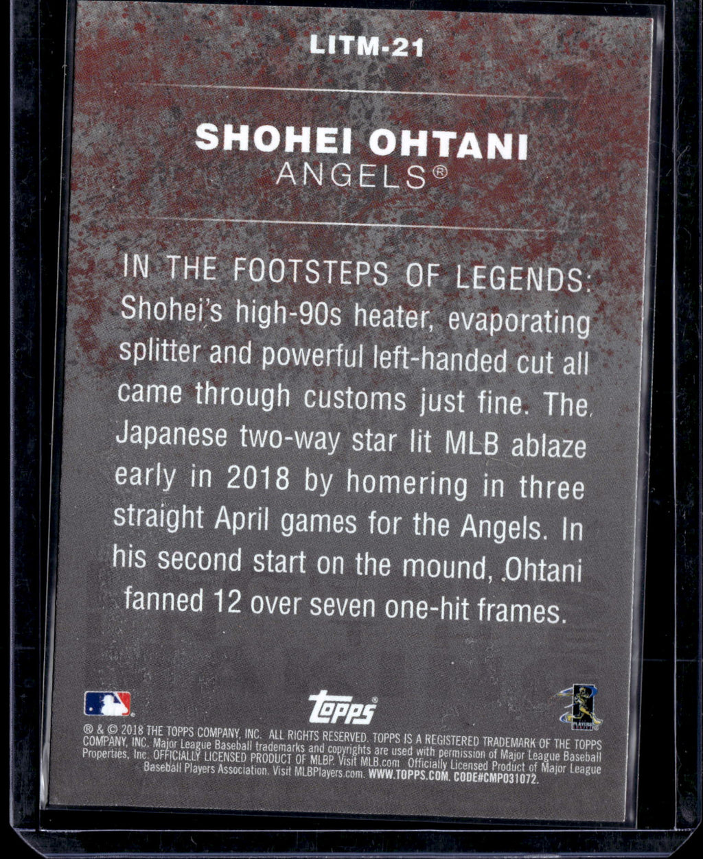 2018 Topps Legends In The Making Shohei Ohtani #LITM-21 RC