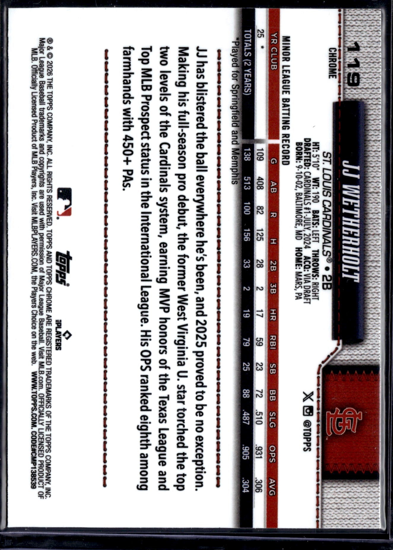 2025 Topps Chrome JJ Wetherholt #119 RC