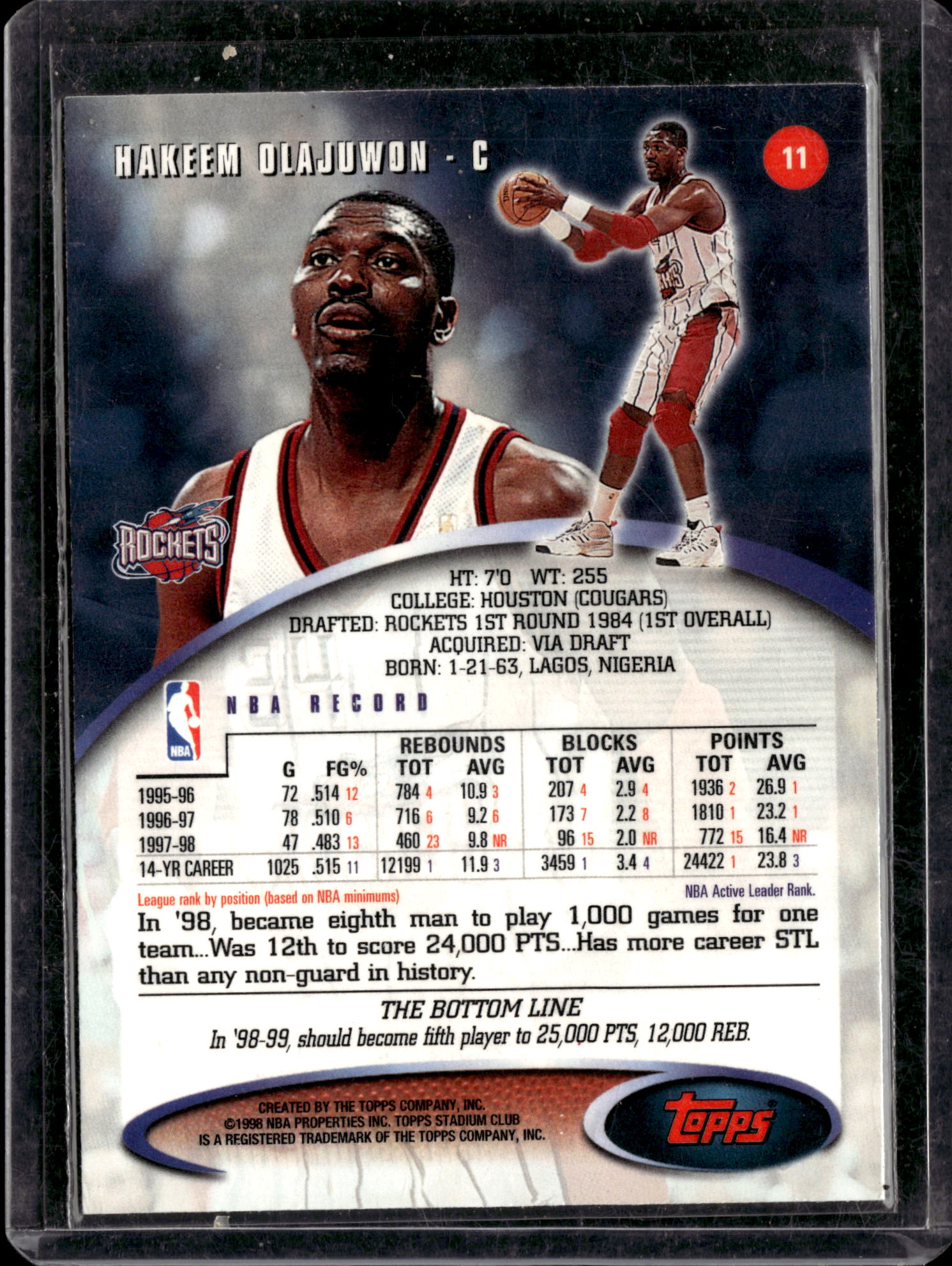 1998 Topps Stadium Club Hakeem Olajuwon #11