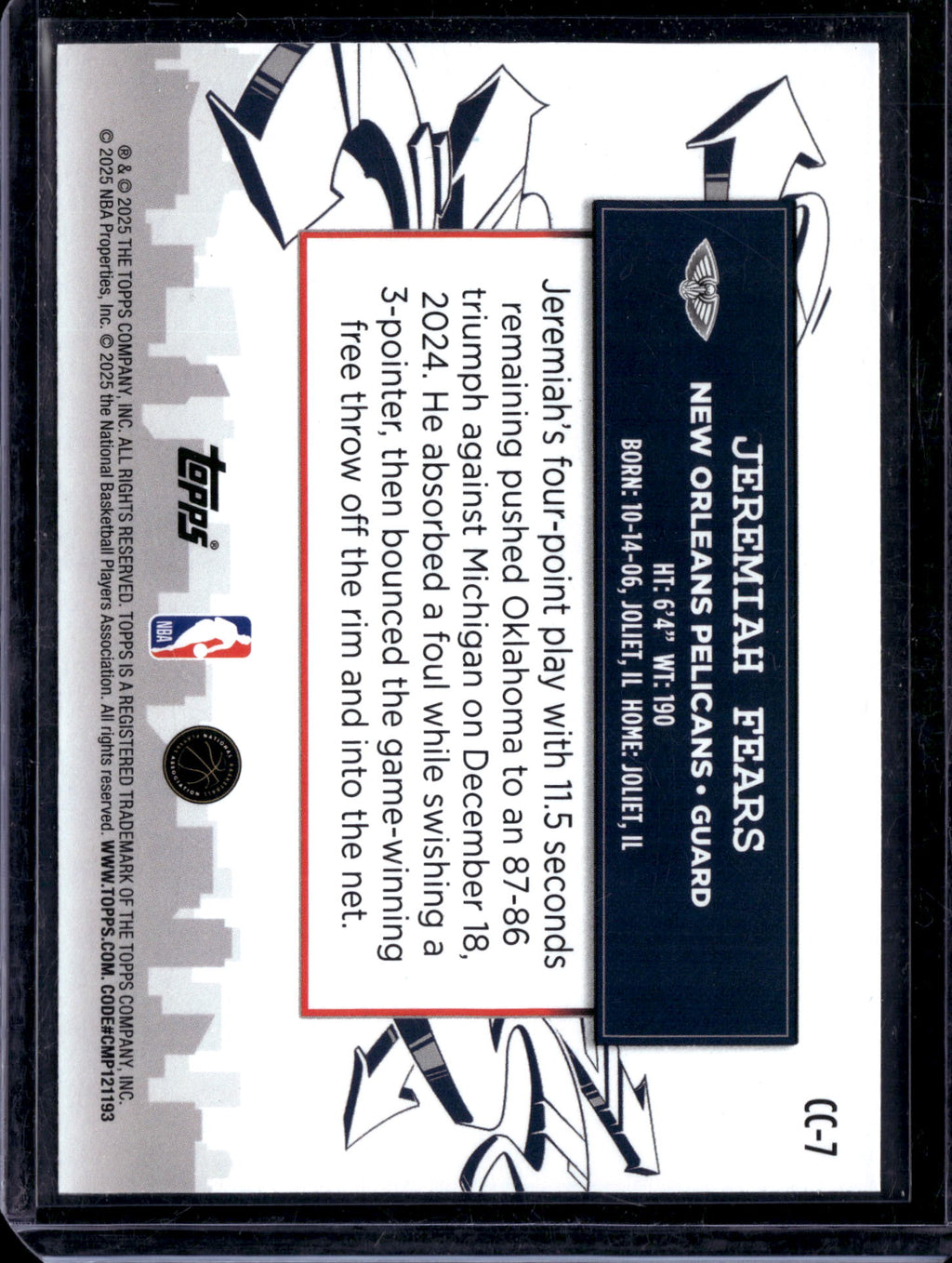2025 Topps Clutch City Prospects Jeremiah Fears #CC-7