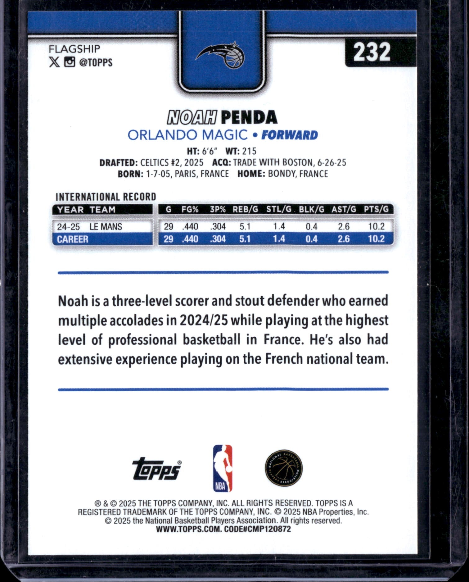2025 Topps Flagship Noah Penda #232 RC