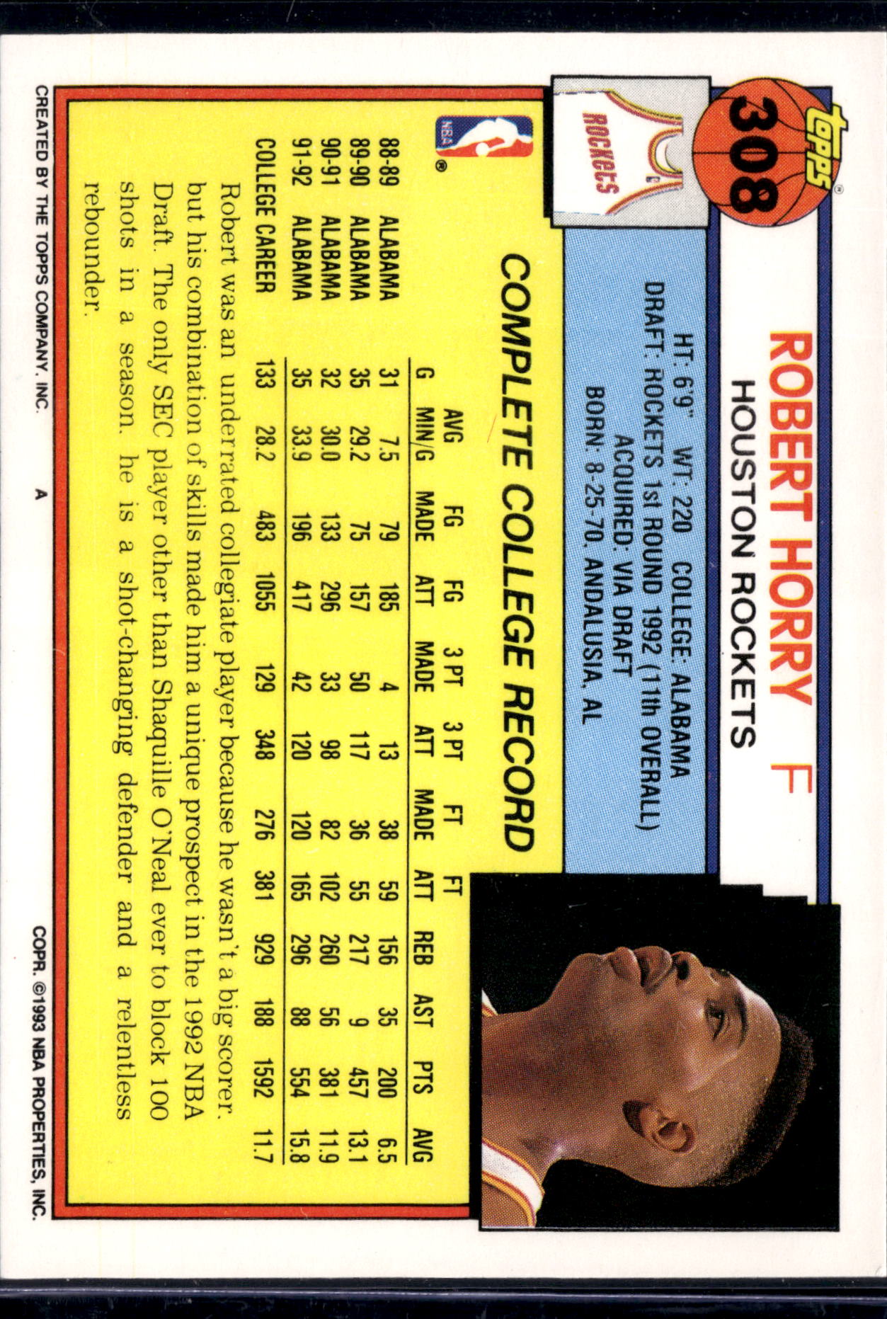 1993 Topps Robert Horry #308