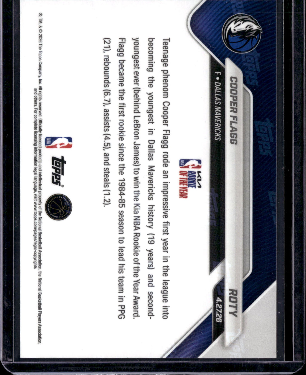 2026 Topps Now Cooper Flagg #ROTY RC