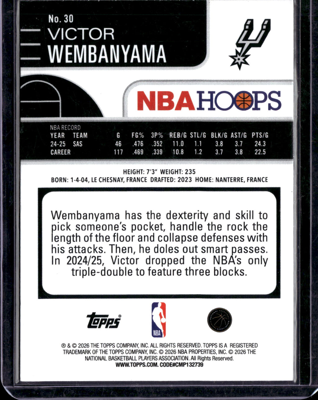 2026 Topps NBA Hoops Victor Wembanyama #30