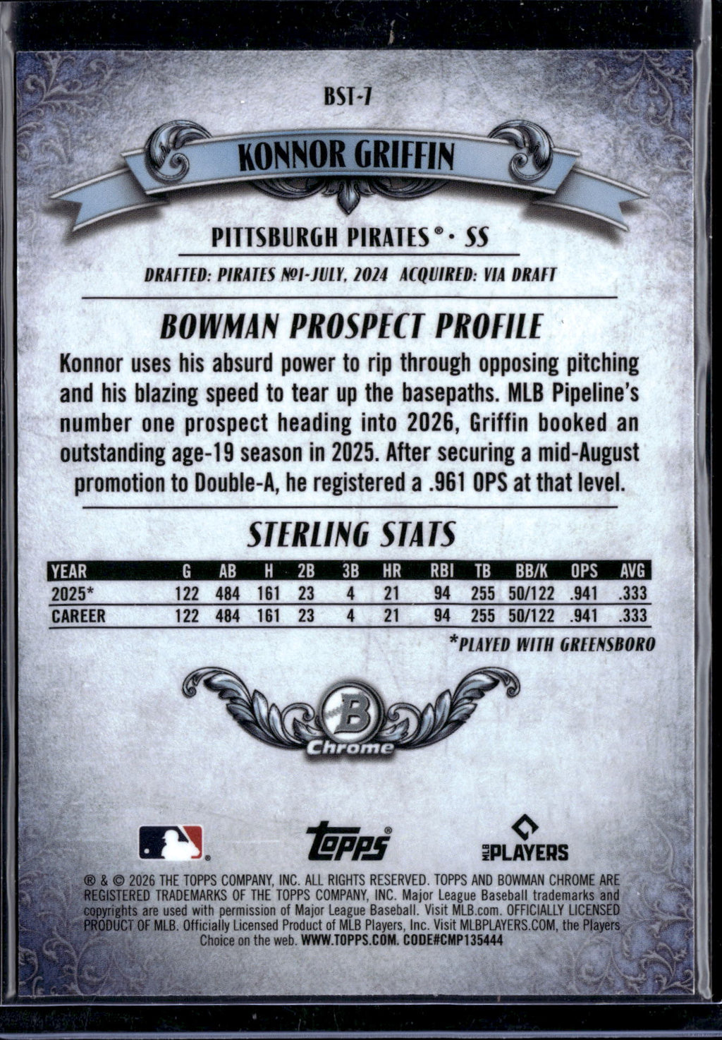 2026 Bowman Sterling Chrome Konnor Griffin #BST-7 /122