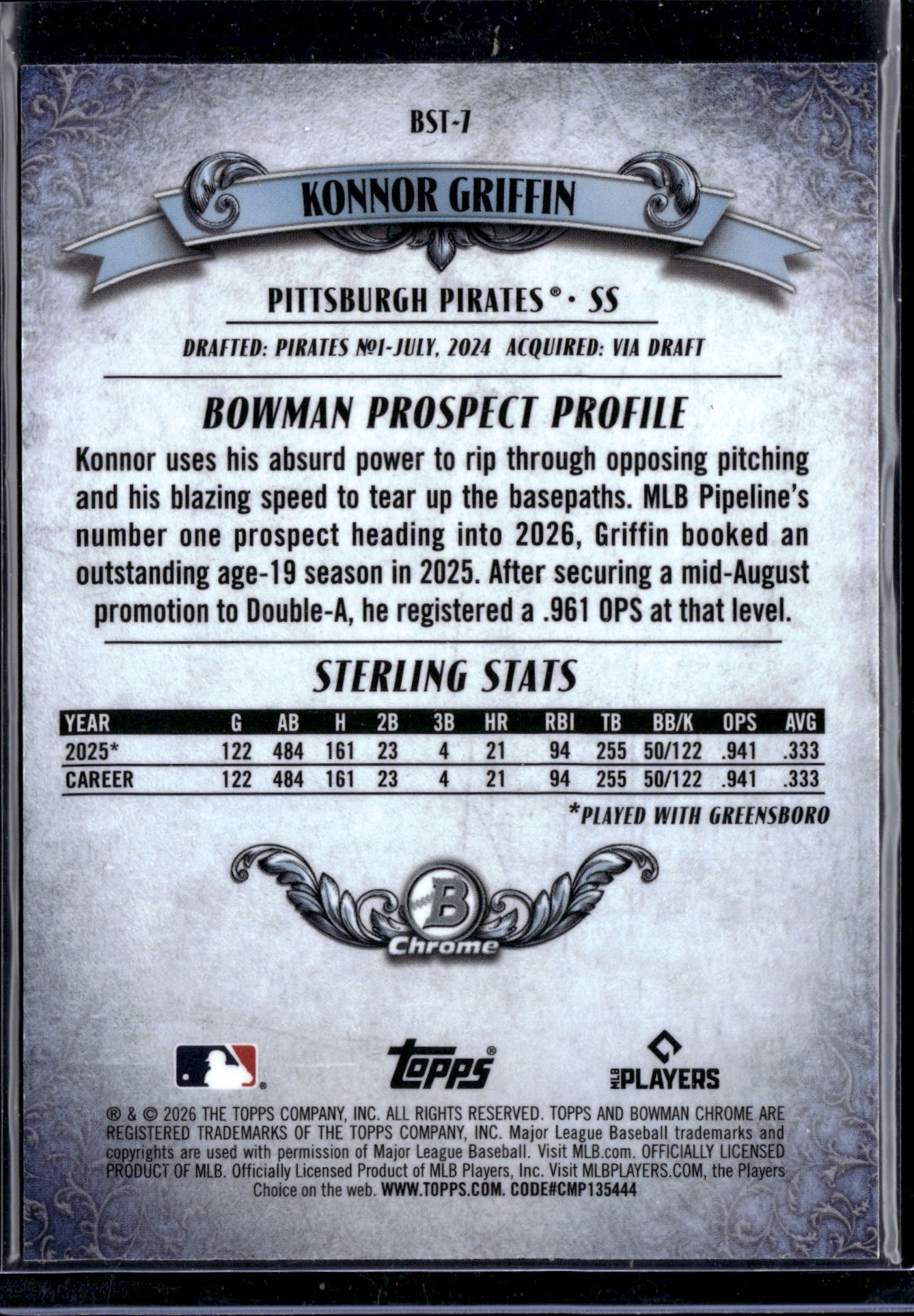 2026 Bowman Sterling Chrome Konnor Griffin #BST-7 /122