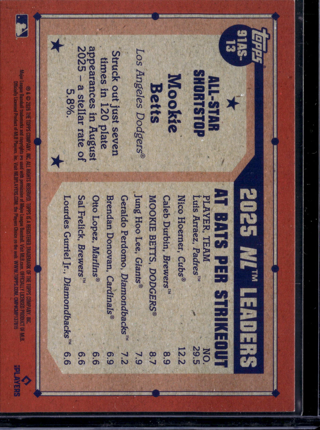2025 Topps Heritage All-Star Mookie Betts #91AS-13 Silver Foilboard