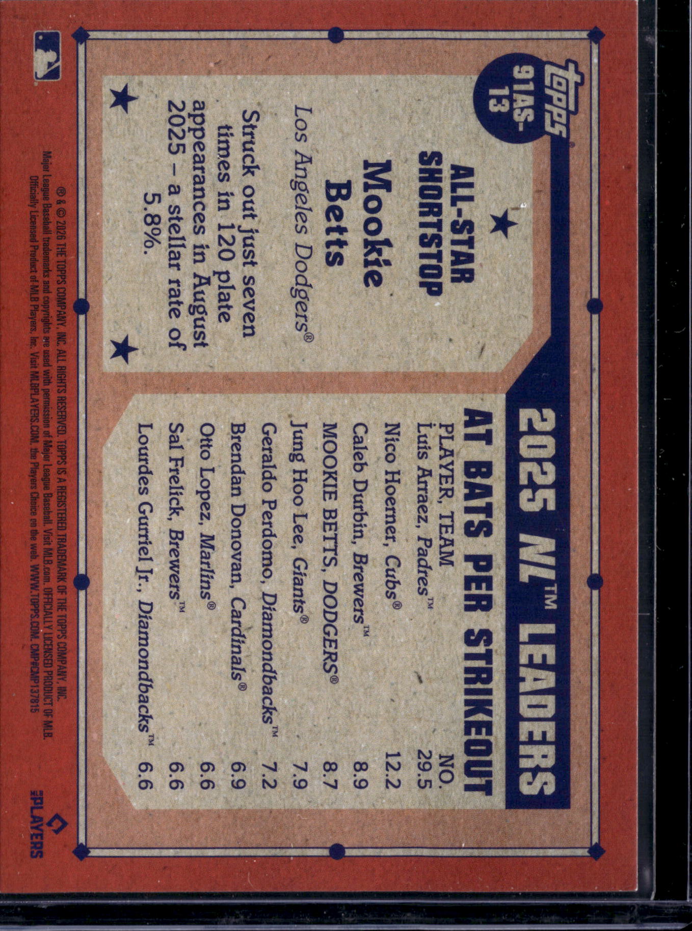 2025 Topps Heritage All-Star Mookie Betts #91AS-13 Silver Foilboard