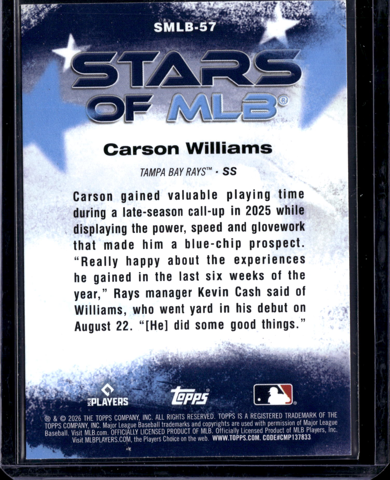 2026 Topps Stars of MLB Carson Williams #SMLB-57 RC