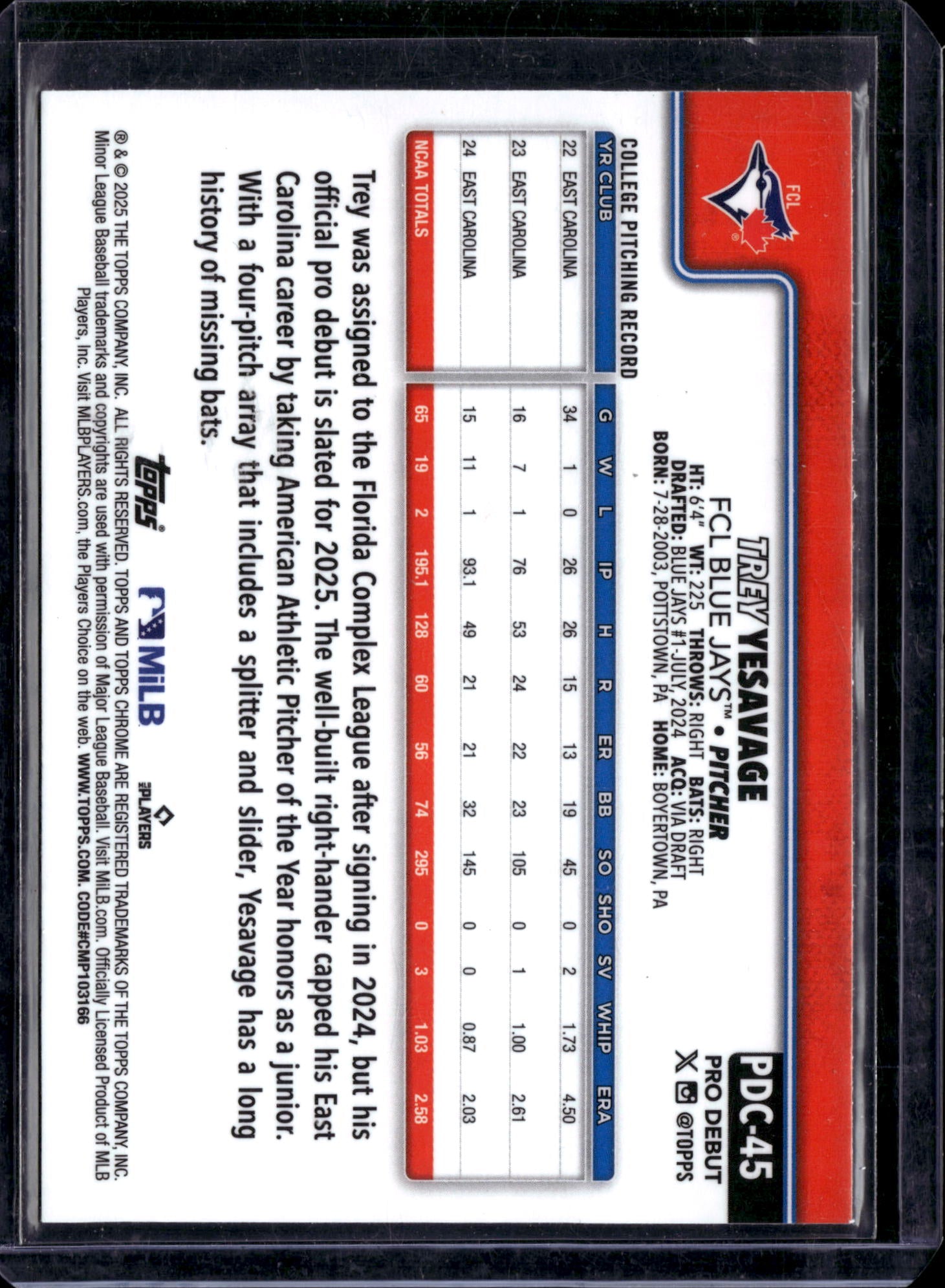 2025 Topps Chrome Pro Debut Trey Yesavage #PDC-45