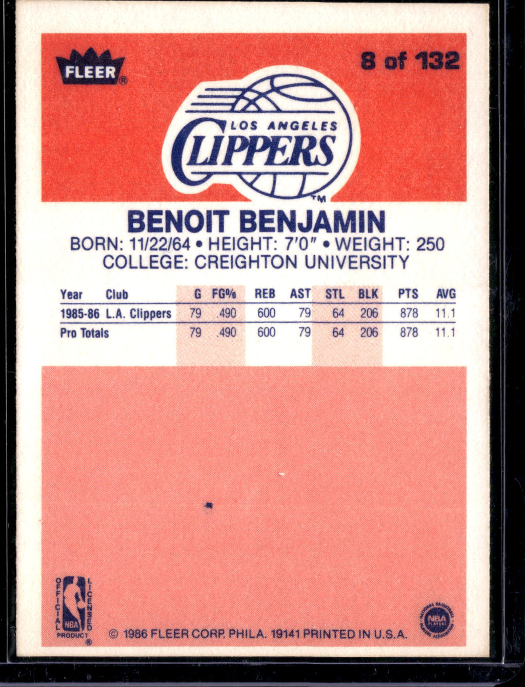 1986 Fleer Benoit Benjamin #8