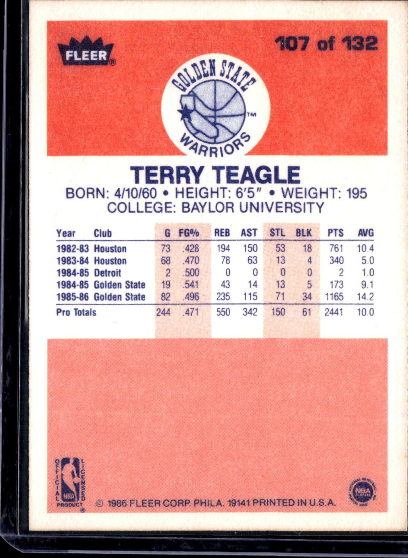 1986 Fleer Premier Terry Teagle #107