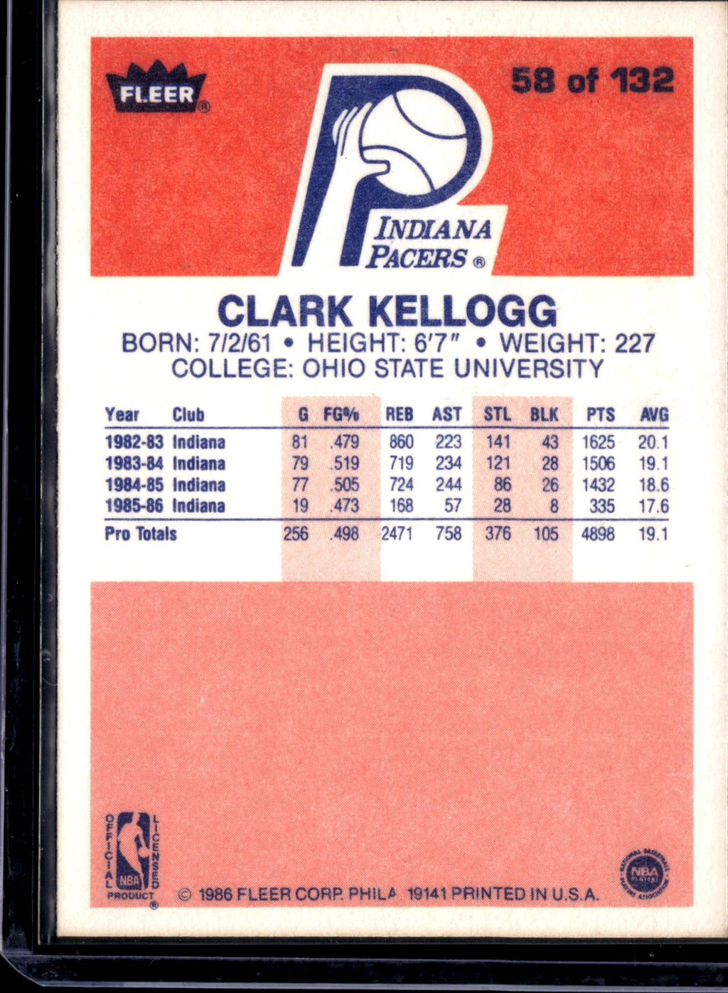 1986 Fleer Premier Clark Kellogg #58