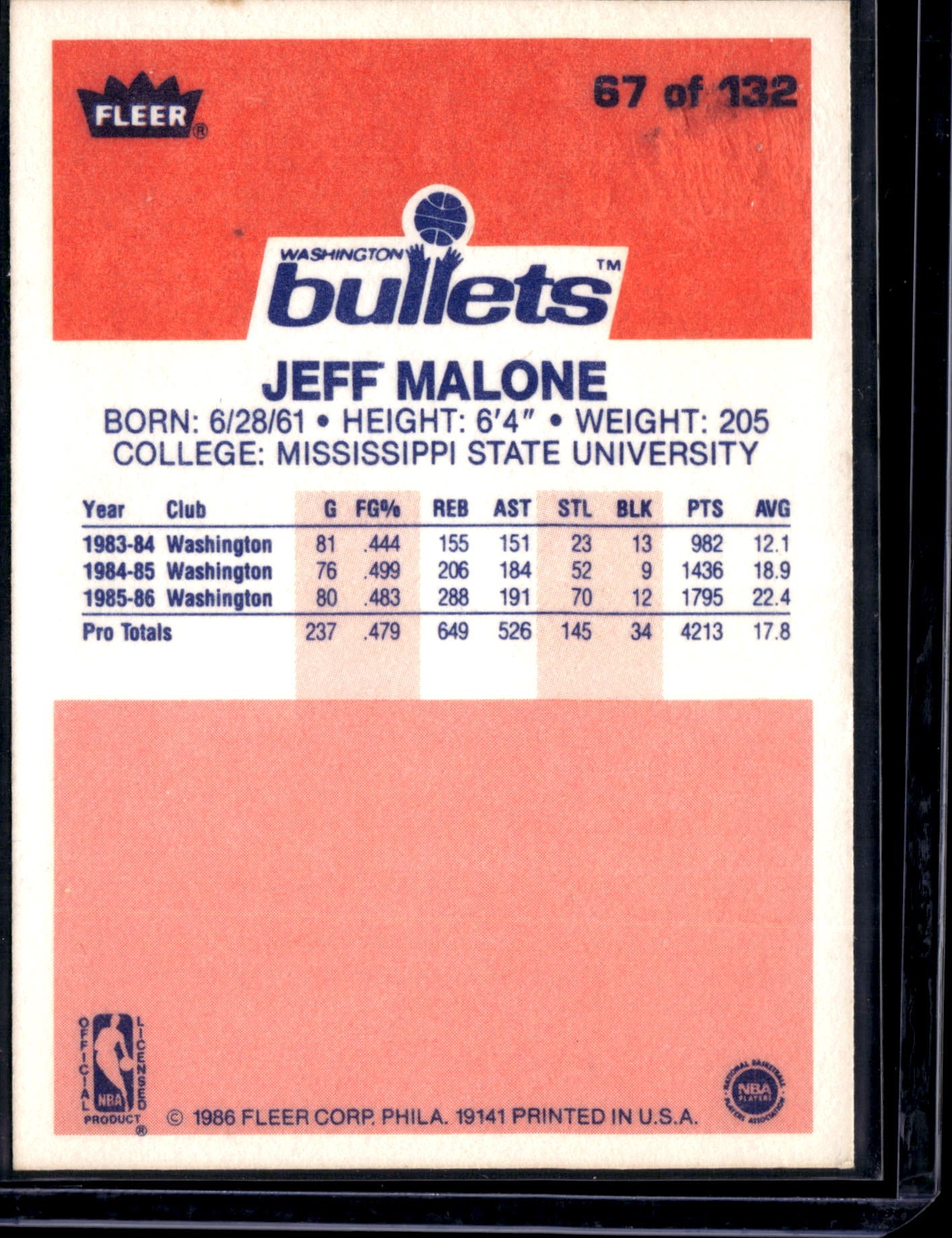 1986 Fleer Premier Jeff Malone #67