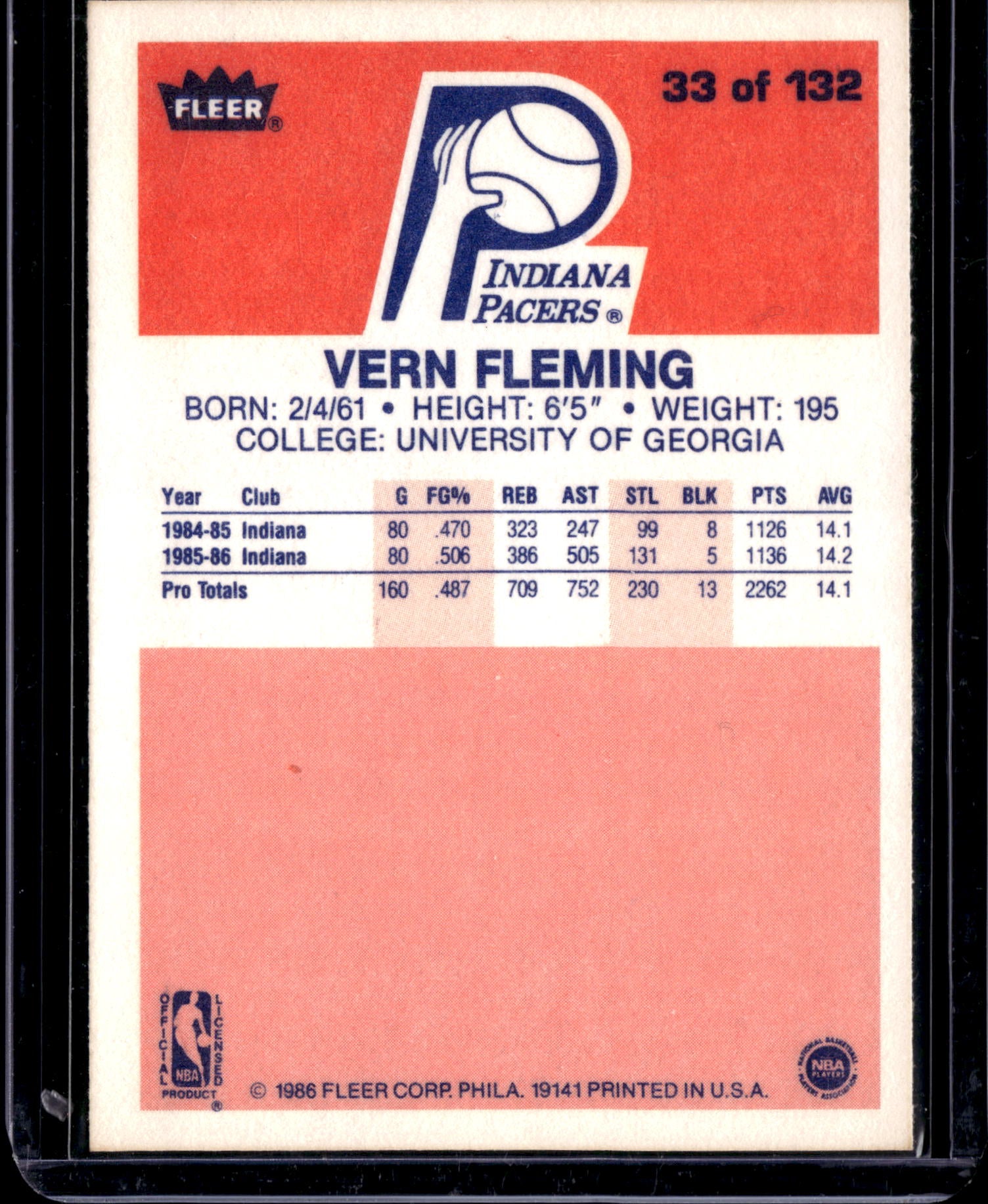 1986 Fleer Premier Vern Fleming #33