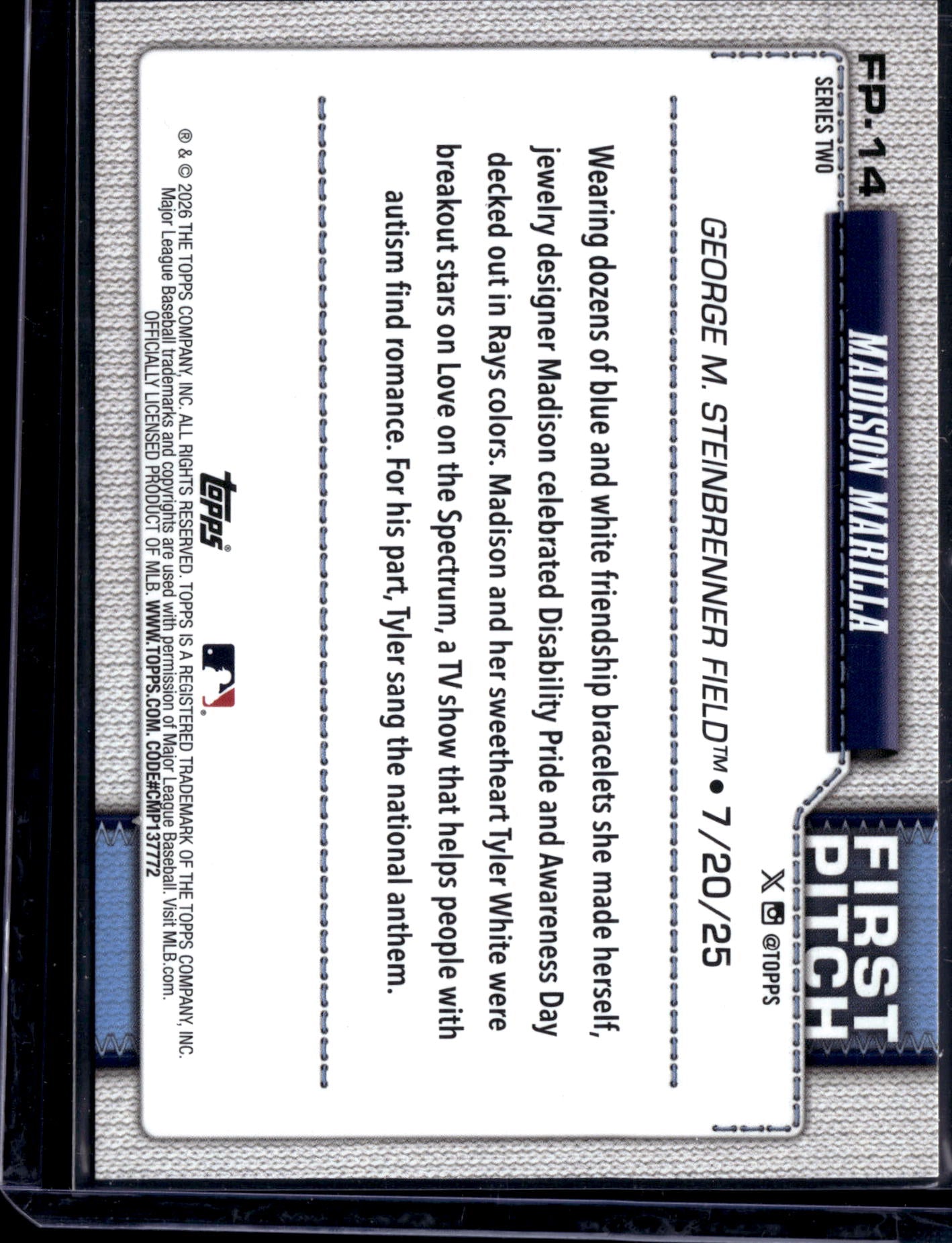 2026 Topps Series 2 First Pitch Madison Marilla #FP-14 Purple