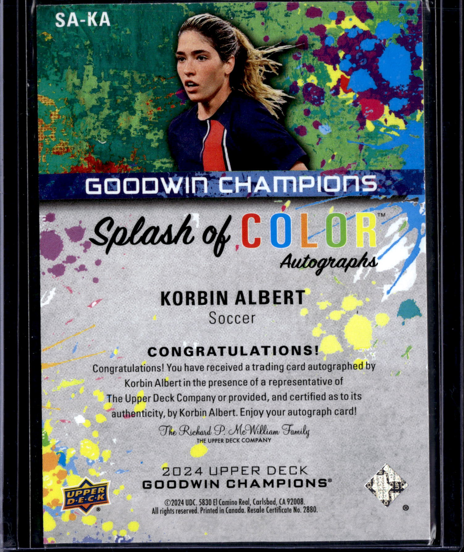 2024 Upper Deck Goodwin Champions Splash of Color Korbin Albert #SA-KA Autograph