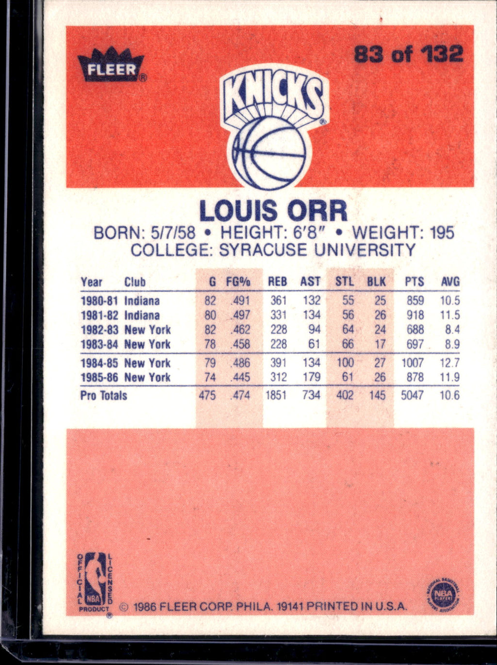 1986 Fleer Louis Orr #83