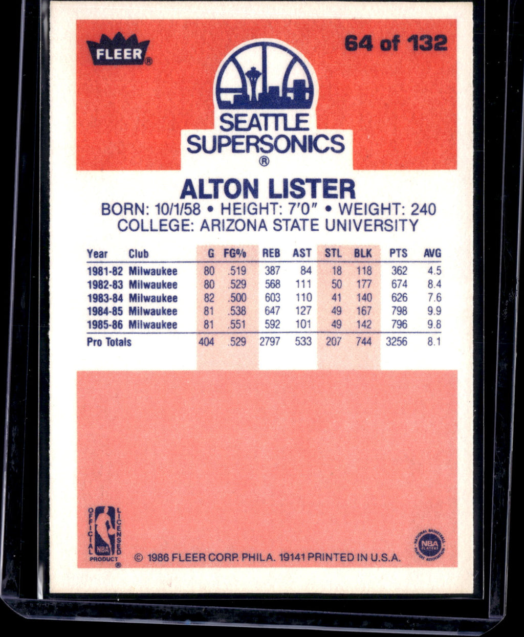1986 Fleer Alton Lister #64