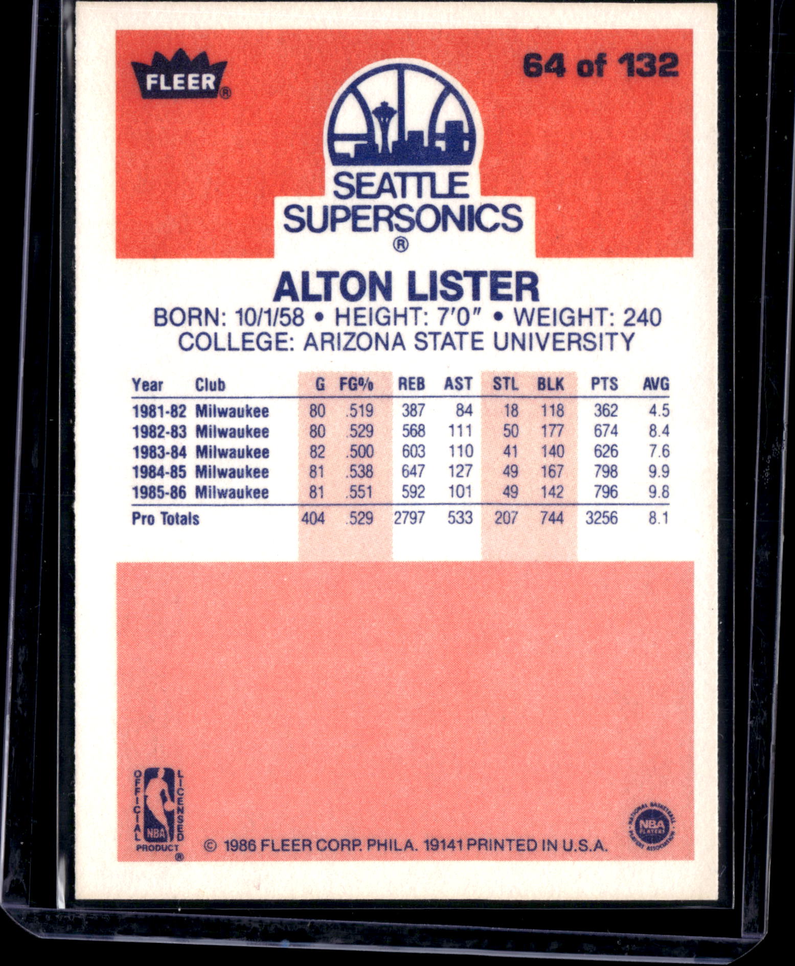 1986 Fleer Alton Lister #64