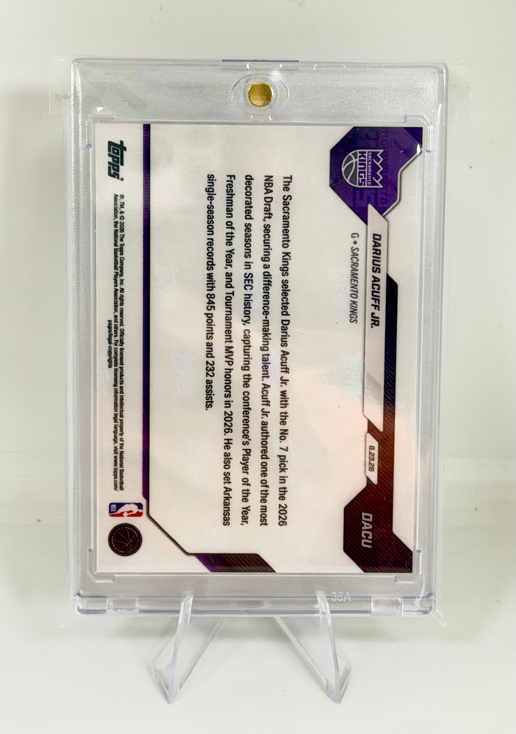 2026 Topps Now Darius Acuff Jr. #DACU Red Foil 5/5 Number Match Bookend