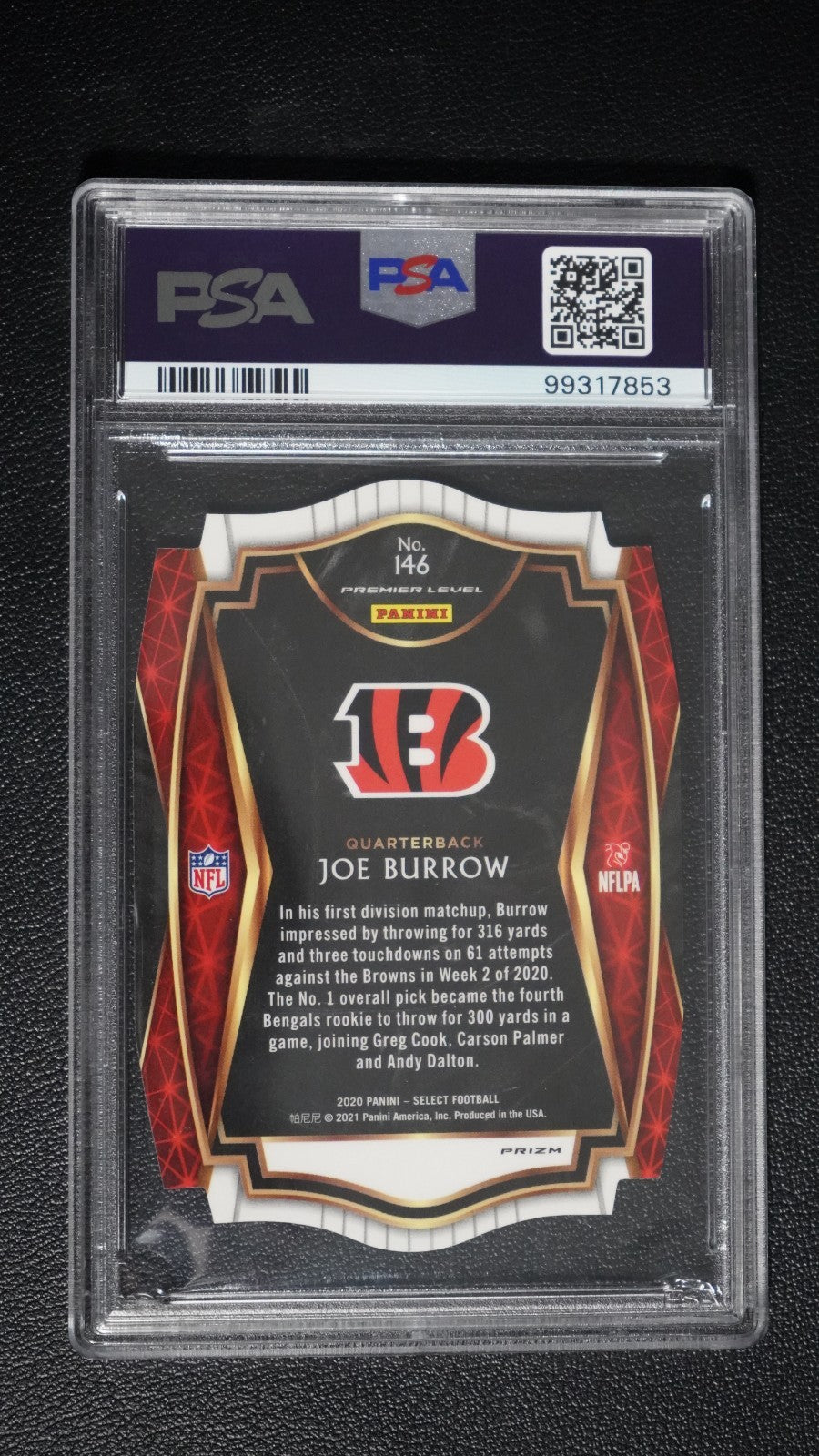 2020 Panini Select - Premier Level Joe Burrow #146 Orange Prizm Die-Cut (RC)