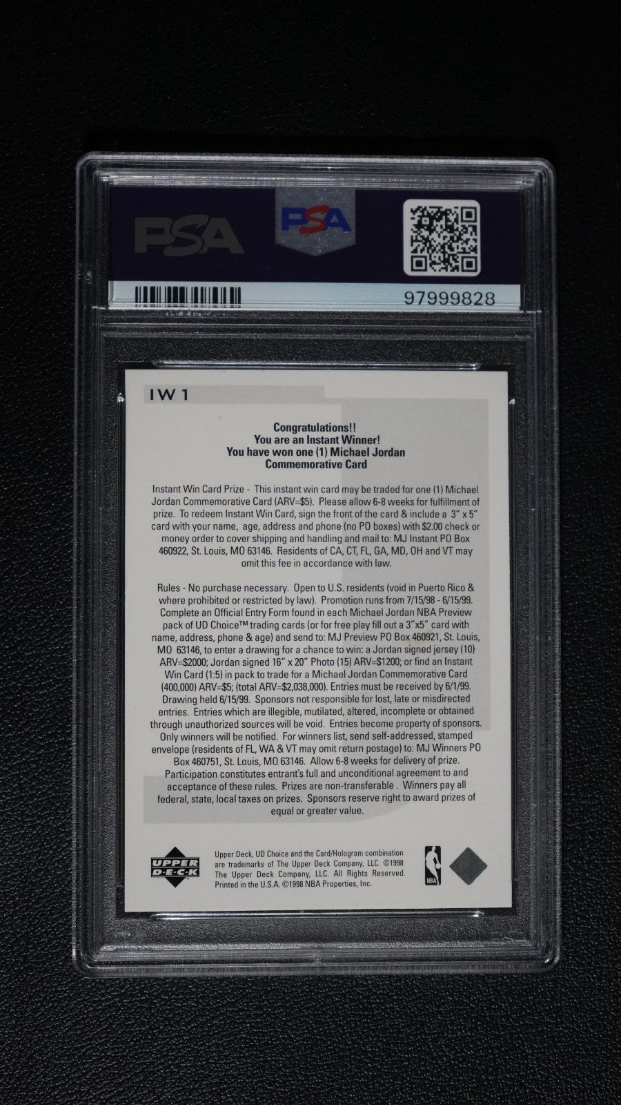 1998 UD Choice - Instant Win! Expired Sweepstakes Michael Jordan #IW1 NM-MT 8