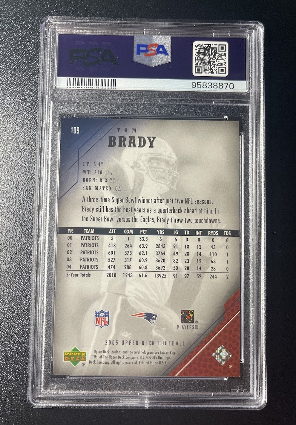 2005 Upper Deck Tom Brady #109 Base Set PSA 8