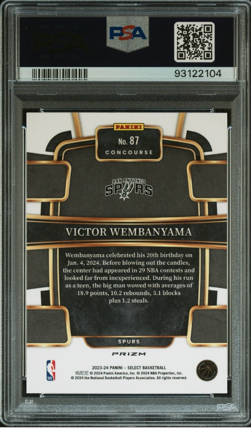 2023-24 Panini Select Victor Wembanyama #87 Blue Prizm Rookie Base Set PSA 9